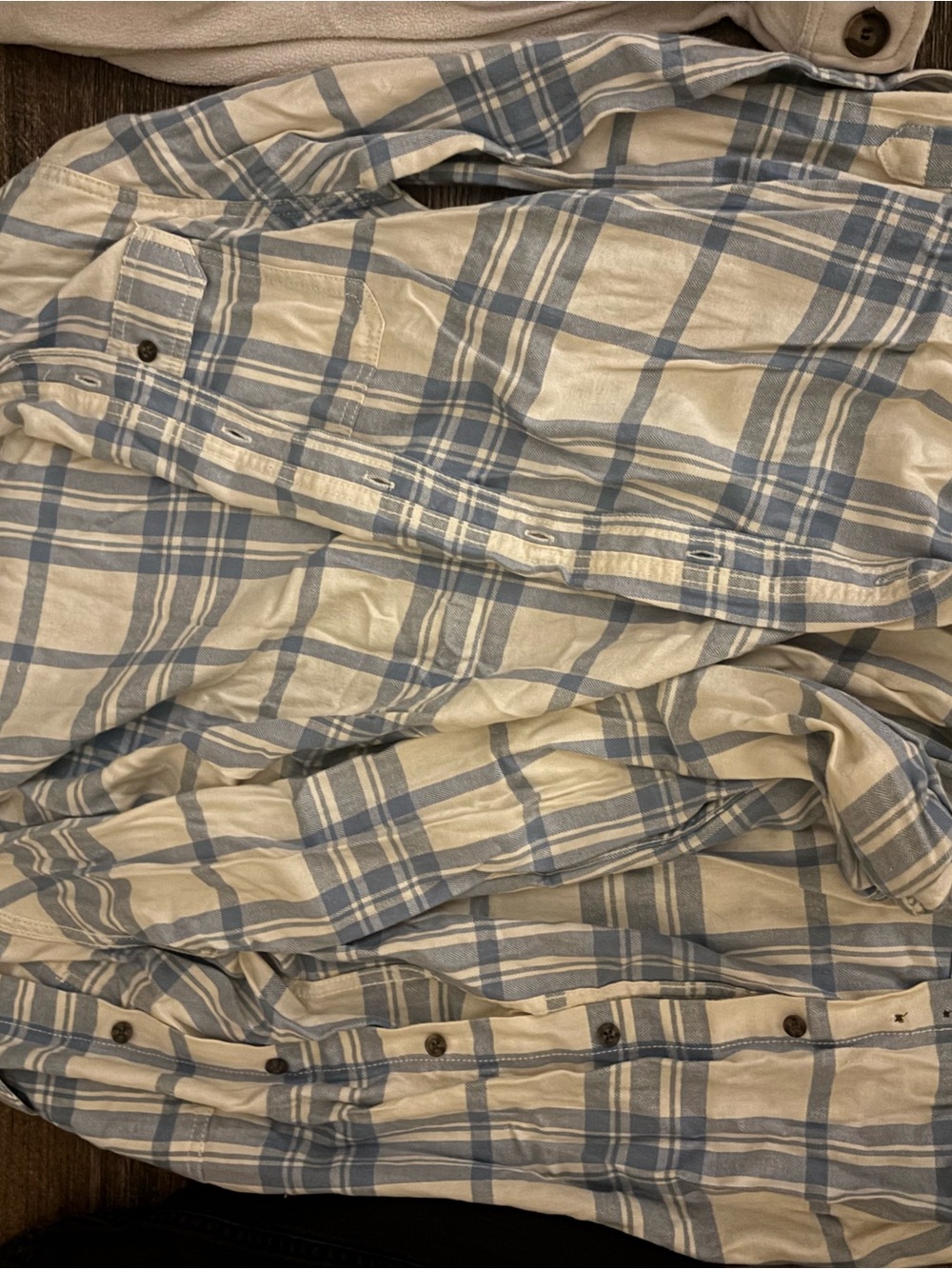 Men's Casual Plaid Button-Up Shirt - Light Blue and Cream